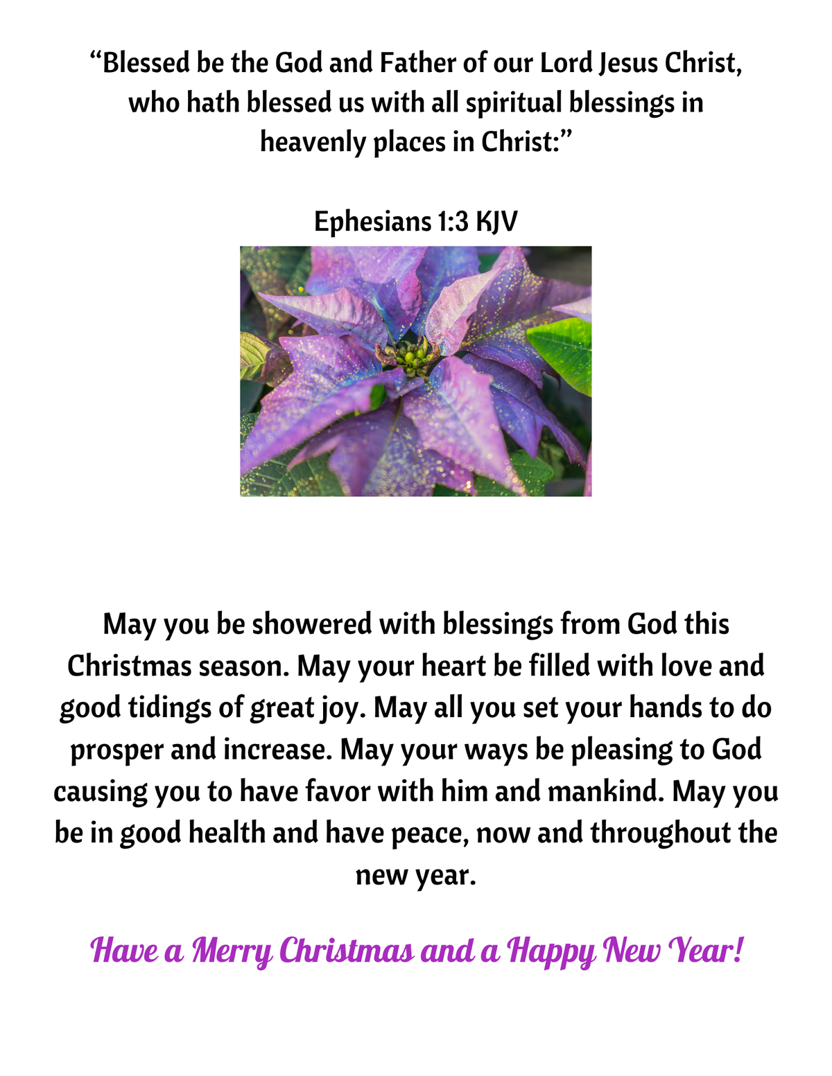 Christmas Blessings With Purple Gift And Purple Ornaments