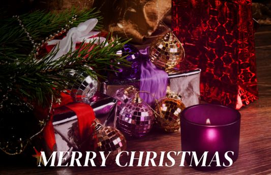 Merry Christmas With Small Candle, Ornaments And Gifts