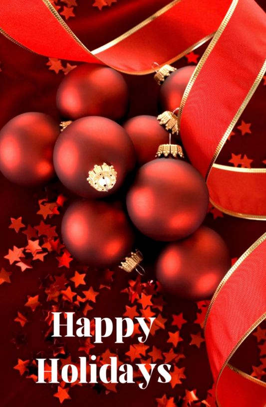 Happy Holidays With Red Ornaments And Red Decorations