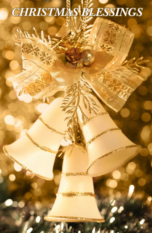 Christmas Blessings With Three Bells And A Bow