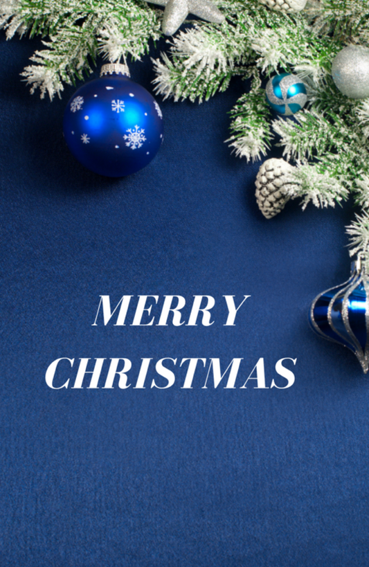 Merry Christmas With Ornaments On Snow Covered Branch