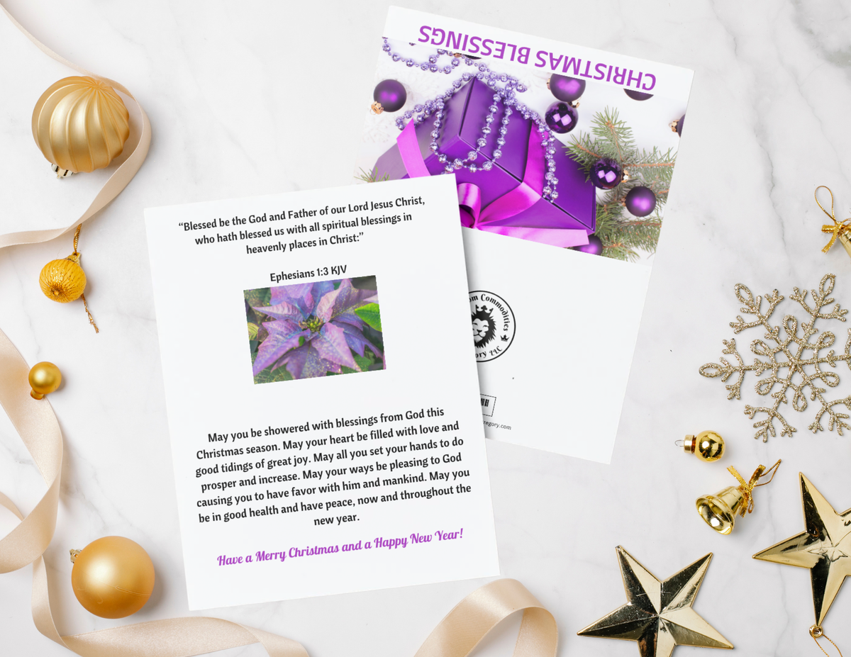 Christmas Blessings With Purple Gift And Purple Ornaments