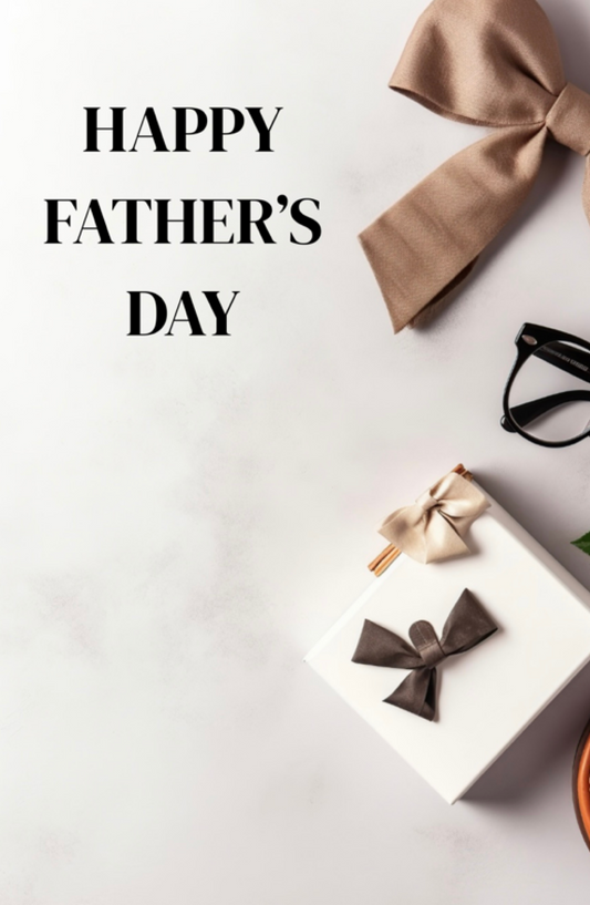 Happy Father’s Day With Gift, Eyeglasses And Bow