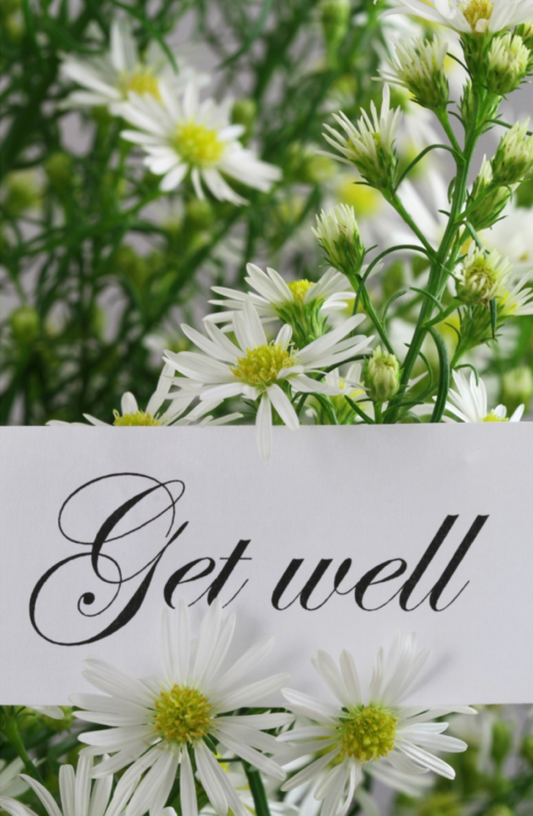 Get Well With Flowers In Background