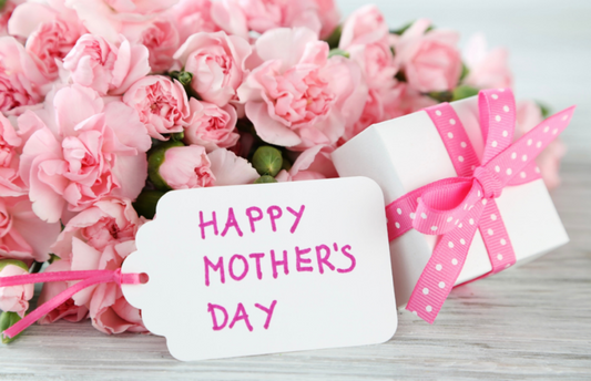 Happy Mother’s Day Tag With Pink Flowers And A Gift
