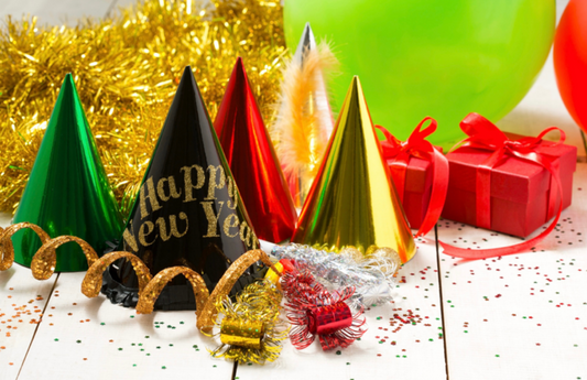Happy New Year With Hats And Gifts
